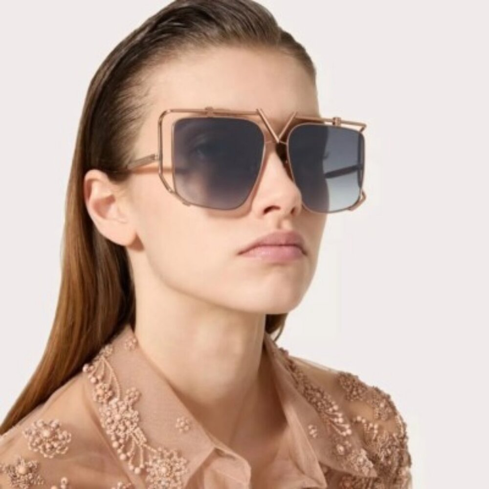 NEW VALENTINO SUNGLASSES, WOMEN GOLD SQUARE EYEWEAR VALENTINO